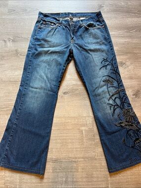 Vintage Lucky Brand Dungarees Low Rise Embroidered Floral Boot Cut Jeans Y2K